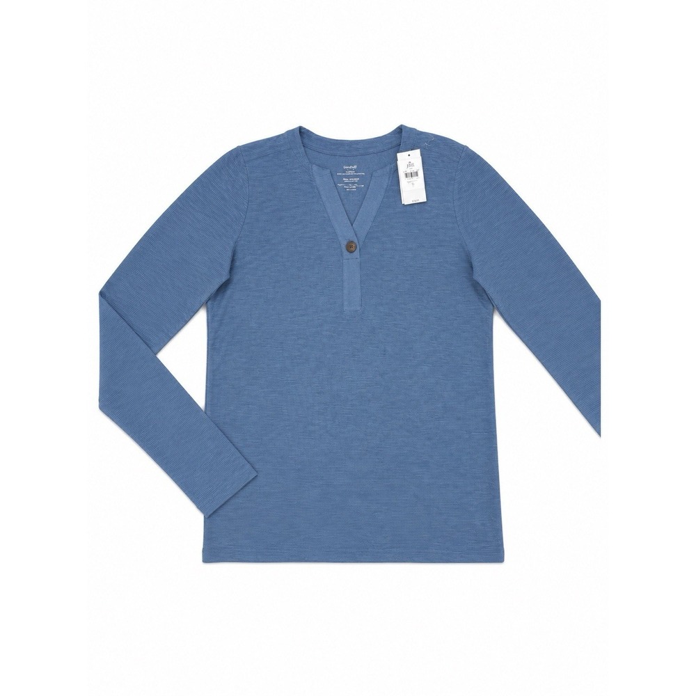 J.Jill Women's Blue Knit Button Henley Long Sleeve Pullover T-Shirt Size S